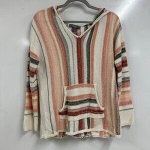 0493 Natural Reflections Boho Baja Hoodie Top Striped Earth Tone Pullover Small